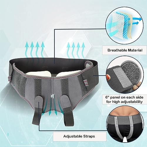 Wonder Care- Grey Inguinal Hernia Support Truss brace for Single/Double Inguinal or Sports Hernia with Two Removable Compression Pads & Adjustable Groin Straps Surgery & injury Recovery belt- Large