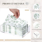 Faccito 100 Pcs Green Floral Guest Napkins with Acrylic Tissue Box, 3 Ply Green and White Paper Napkins, for Spring Summer Wedding Bridal Shower Birthday Party Supplies, 15.8 x 13 Inch