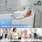 Polished Chrome L-Shaped Grab Bar 12x24 Inch + Knurled Shower Grab Rail 20 Inch, Zepolu Stainless Steel Toilet Safety Bar 90 Degree, Angled Balance Support Assist Bar, Bathroom Mobility Aid Handrail