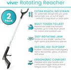 Vive Reacher Grabber Tool - 32" Extra Long Pickup Aid (2 Pack) - Trash Picker Upper, Rotating Hand, Heavy Duty Grip Arm - Reaching Assist for Litter, Elderly, Garden Nabber, Disabled, Handicap Arm