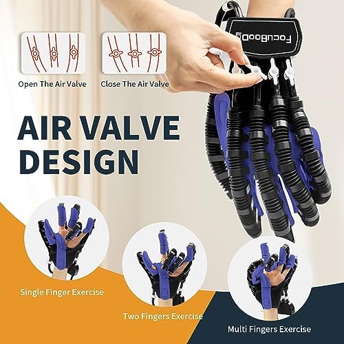 Hand Rehabilitation Robot Gloves Mobility Finger Training Equipment for Hemiplegia Stroke Cerebral Palsy Patient with USB Chargeable (Blue Size Large) Left Hand