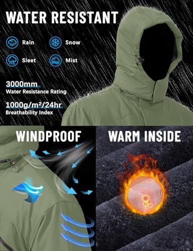 TACVASEN Men's Winter Skiing Jackets Water Resistant Fleece Coats Insulated Thermal Snowboard Jacket Parka Raincoat with Hood