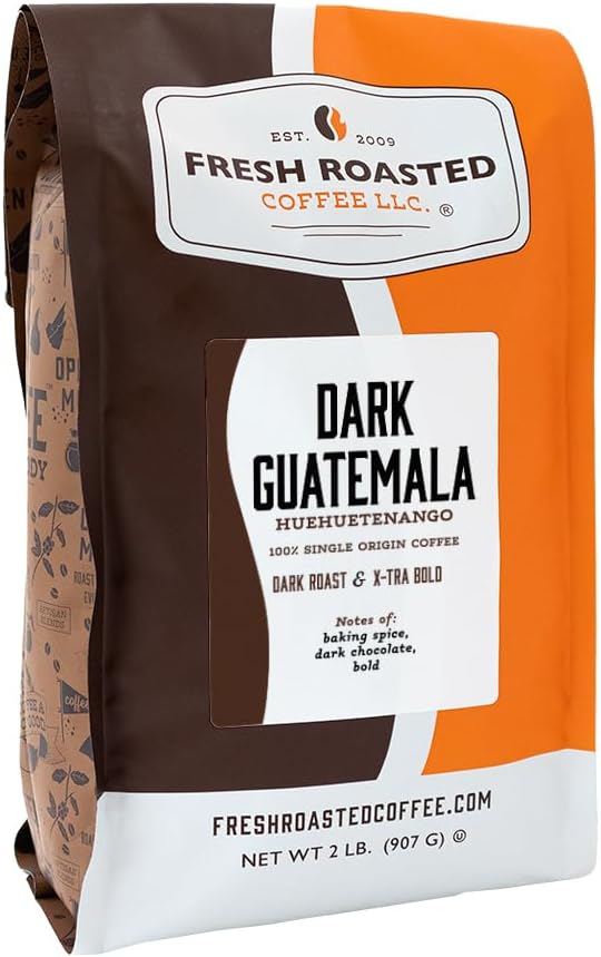 Fresh Roasted Coffee, Dark Guatemala Huehuetenango | 2 lb (32 oz) | Single Origin | Dark Roast | Kosher | Whole Bean