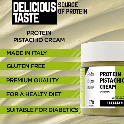 EATALIAN by AMZ BETTER Protein Pistachio Cream 7 oz/200 gr, Natural Spreadable Pistachio Cream, Made in Italy Protein Pasta, Sweet Taste Ideal on Bread and Dubai Chocolate
