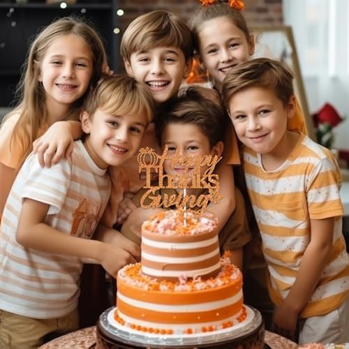 Happy Thanksgiving Cake Topper, Friendgiving Fall Themed Cake Decor, Thankful AF, Glittery Autumn Party Decorations Supplies