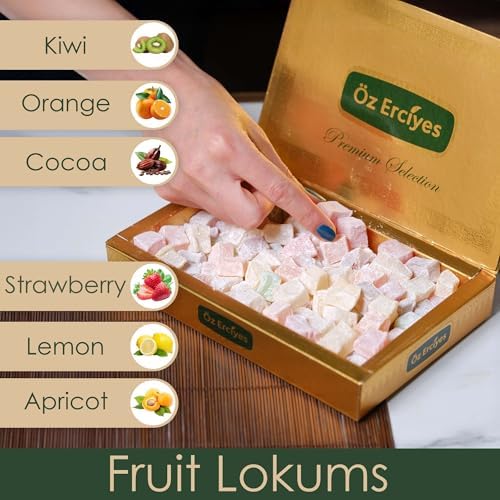 Mixed Fruit Turkish Delight – Assorted Lokum Candy Box, Traditional Turkish Sweets, Gourmet Arabic Candy Gift, Delicias Turcas, 17.6 oz (500g) (Mixed-Fruit)