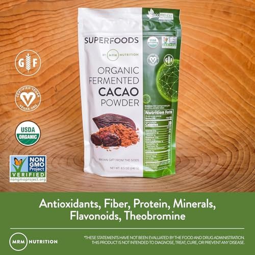 MRM Nutrition Organic Fermented Cacao Powder - Premium Superfood Powder from Peruvian Cacao Beans, Antioxidant Rich, Flavonoids, Unsweetened, Vegan, Gluten Free, non-GMO - 43 Servings