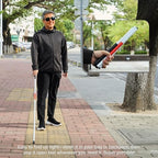 Foldable White Cane(Blind Cane) with Red Reflective Strip, 49 Inch Lightweight Walking Stick for Vision Impaired, Anti-Slip Handle for Daily & Travel Use