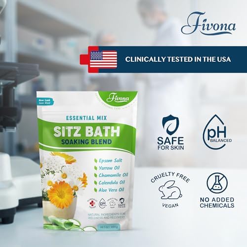 Hemorrhoid Care Postpartum Care Bartholin Cyst Relief - FIVONA Sitz Bath Salt Natural Epsom Blend with Essential Oils Soak - 14.1 oz