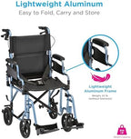 NOVA Lightweight Folding Transport Chair for Adults – Aluminum Foldable Travel Wheelchair with Flip-Up Desk Arms, One-Grip Locking Hand Brakes, 8” All-Terrain Wheels, 300 lb Capacity, Blue