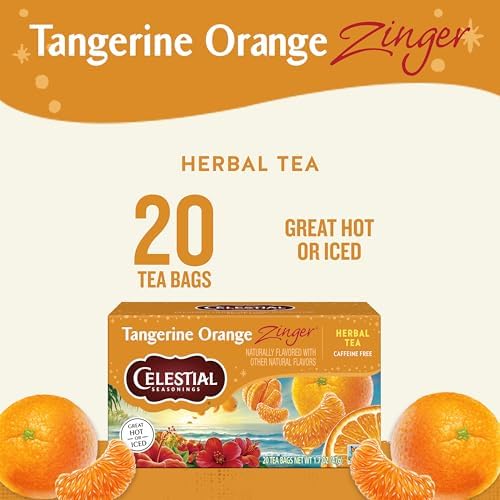 Celestial Seasonings Tangerine Orange Zinger Herbal Tea, Caffeine Free, 20 Tea Bags Box (Pack of 6)