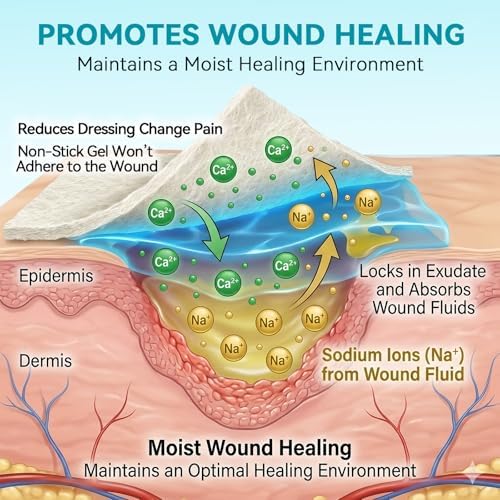 Dimora Calcium Alginate Wound Dressing, 4'' x 4'' Patches,10 Individual Sterile Pads, Soft and Highly Absorbent Dressing Gauze, Non-Stick Padding