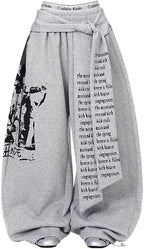 Trendy Sweatpants Women Oversized Graphic Print Grunge Pants Elastic Waist Cinched Bottom Streetwear Goth Sweatpants