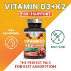 Vitamin D 2000 IU 50mcg Per Serving - Vitamins D3 & K2 (MK7) Complex Supplement for Bone, Teeth, Muscle, Calcium Absorption, Supports Immune & Heart Health, Chewable Formula USA Bottled - 120 Tablets