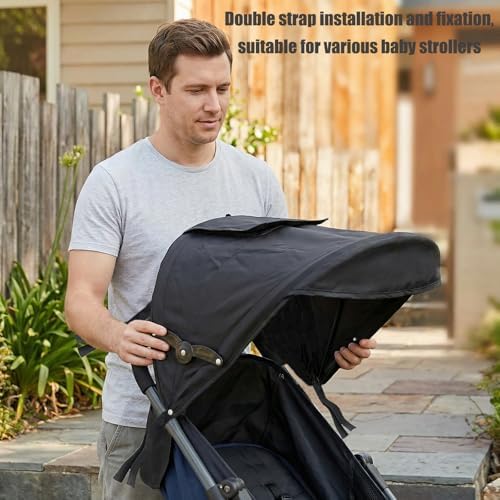 Universal Stroller Sun Shade Cover Stroller Canopy Awning for Pushchair Pram Baby Buggy Parasol Sun Umbrella with Pockets Mesh Window Adjustable Retractable