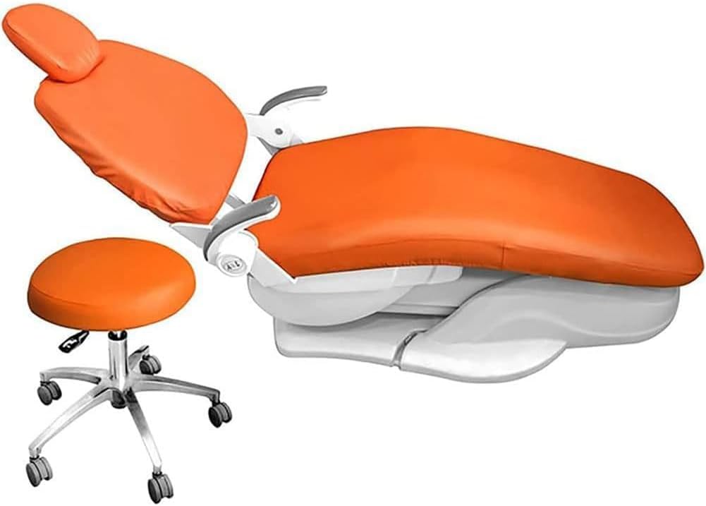 4Pcs/Set Protective Full Dental Chair Cover Seat Protector Cover Elastic Waterproof Protective Case PU Leather Dental Chair Seat Cover Headrest Backrest Protector Dentist Equipment,Dur(Color:Orange)