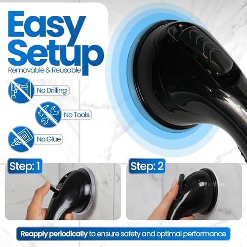 Safe-er-Grip Changing Lifestyles Suction Cup Shower Grab Bar 16 Inch Safety Assist Handle for Bathtub and Shower No Drill Portable Balance Support Non Slip Grip Black