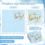 FYSUIMU 100 Pcs It's a Boy Napkins Blue Gold Foil Scalloped Disposable Napkin Paper Luncheon Dinner Napkin for Baby Shower Gender Reveal Table Supplies
