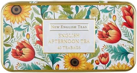 New English Teas Victorian Sunflower Tea Tin with 40 English Afternoon Teabags, Inspired by Embroidery & Textile Styles