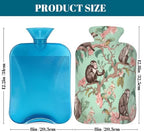 Hot Water Bottle with Cover Monkeys Floral Print, 2L Mini Hot Water Bag for Pain Relief, Cold Days, Gift for Women Men