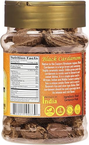 Rani Black Cardamom Pods (Kali Elachi) Whole Indian Spice 1.75oz (50g) PET Jar ~ All Natural | Vegan | Gluten Friendly | Non-GMO | Kosher | Indian Origin ~ Smokey | Tsaoko | Cao Guo | Bach Dan Khau