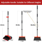 2-Pack is More economical,Brooms with Dustpan Combo Set， with 52" Long Handle, Dustpan Teeth with self-Cleaning Function, Indoor and Outdoor Sweeping, Perfect for Home Office (Large/Red /2-Pack)