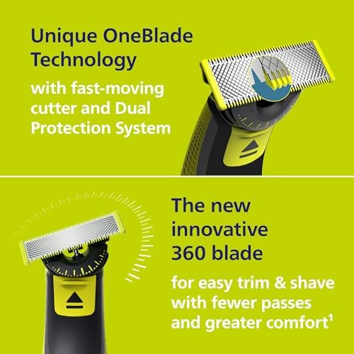 Philips Norelco One 360 Hybrid Face, Electric Beard Trimmer and Shaver, with 360 Technology, 1x 360 for Face, 5in1 Adjustable Comb, Model QP2724/90