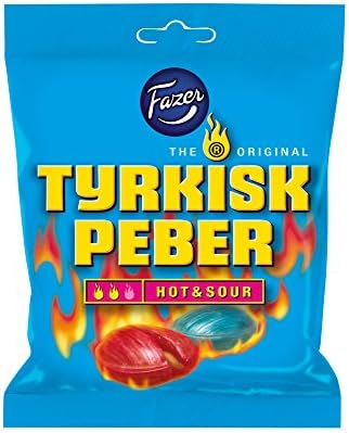 Fazer Tyrkisk Peber Hot & Sour - Original - Finnish - Fruit - Pepper - Salmiak - Salmiac - Salty Licorice - Liquorice - Candies - Sweets - Bag 150g