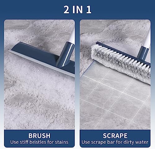 BOOMJOY Floor Scrub Brush with 57" Long Handle, 12" Wide Head, 2 in 1 Scrape and Brush, Stiff Bristle for Cleaning Bathroom, Patio, Kitchen, Tile, Wall and Deck