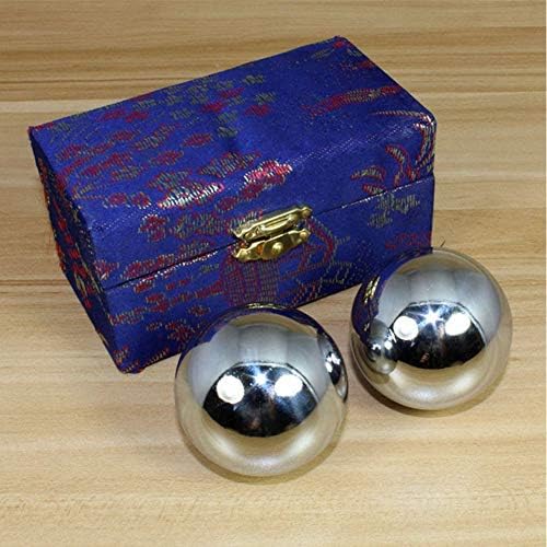 2pcs Baoding Balls Chinese Health Exercise Stress Balls with Box Meditation Massage Handball(Silver,Dia 1.69inch,Box Color Random)