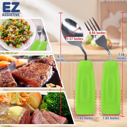EZ Assistive Adaptive Weighted Utensils Set – Spoon and Fork for Hand Tremors, Parkinson’s, Elderly, and Arthritis – Adaptive Eating Utensils for Weak Grip and Limited Mobility