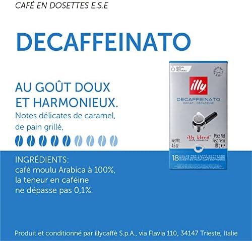 illy E.S.E. Coffee - Single-Serve Coffee Capsules & Pods – Classico Decaf Roast - Notes Of Caramel, Orange Blossom & Jasmine - For E.S.E Coffee Machines - Extraordinary Aroma & Body – 18 Count