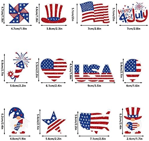 Whaline 72Pcs Patriotic Cupcake Topper Glitter 4th of July Cupcake Picks 12 Designs Cartoon Red White Blue Food Picks with Sticks Glue Point for Independence Day Memorial Day Supplies Cake Decor