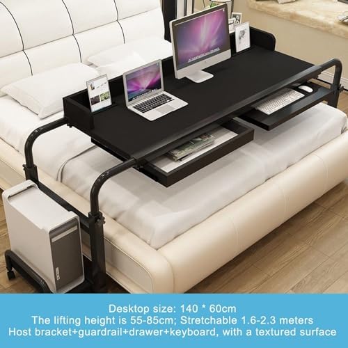 Overbed Table Wheels Extendable Rolling Overbed Table,Overbed Table with Wheels,Overbed Desk Rolling Laptop Stand Over Bed Desk Mobile Overbed Table with Adjustable Length and Heig