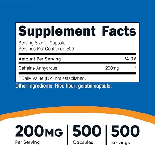 Nutricost Caffeine Pills, 200mg Per Serving (500 Caps)
