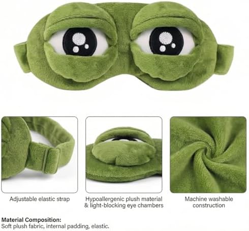 Cute Rabbit Sleeping Eye Mask Plush Blindfold Travel Sleep Masks Super Soft Funny Eye Cover for Adult (Green Frog)