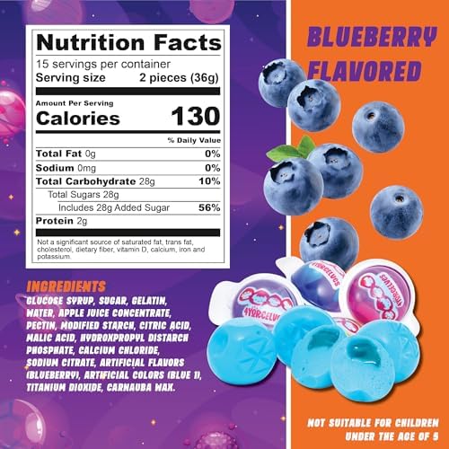 30 Planet Gummies, Novelty Space Candy with Jelly Filling, Individually Wrapped Blueberry Flavored Gummy Balls, By 4YoreElves (19 oz)