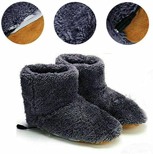 DKULMN USB Heated Slippers Rechargeable,Plush Shoe Slippers Plush Ankle Bootie Slippers Indoor Warm House Shoes for Office Home,Gray,7