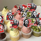 Rsstarxi 40 Pack Horror Movie Scam Cupcake Toppers Telephone No You Hang Up Killer Birthday Cupcake Toothpicks for Halloween Horror Movie Theme Birthday Party Cake Decorations Red