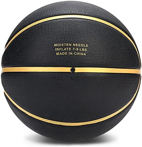 Dakapal Rubber Basketball Size 5 for Teens Adults Indoor Outdoor Basketballs for Game Gym Training Competition Sports Streetball Gift for Boys Girls Youth (Black&Gold/Deflated)