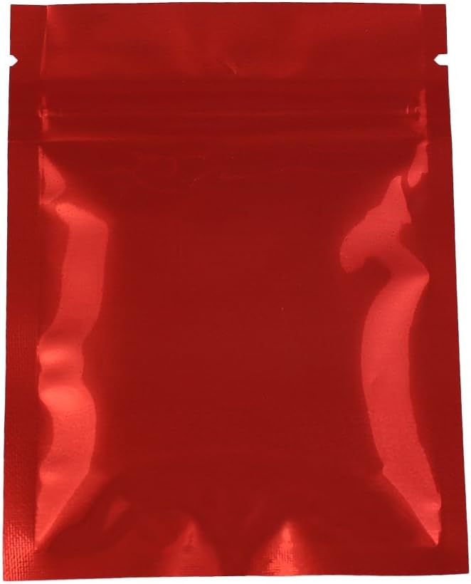 QQ Studio 100 Durable Double-Sided Metallic Foil Flat Style Zip Closure Locking Bag 7.5x10cm (3x4) (Red)