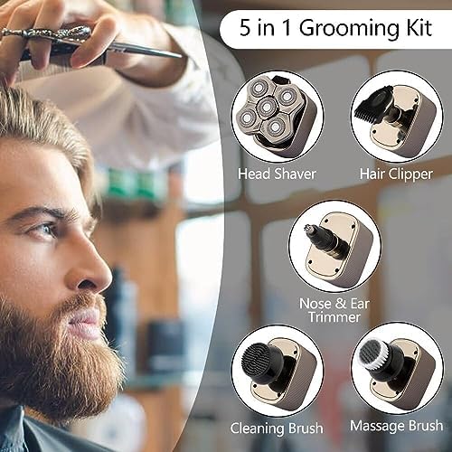 Electric Shavers for Men, 5 in 1 Men's Electric Shaver Beard Hair Trimmer 5D Floating Blade Head Electric Razor Multifunction Bald Head Shaving