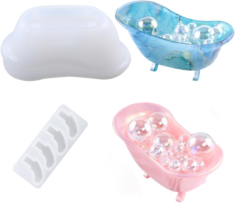 2pcs Tub Shaped Soap Dish Silicone Resin Molds for Epoxy Resin Soap Holder Mold Storage Box Resin Molds for Jewelry Making Beauty Egg Holder Casting Mould