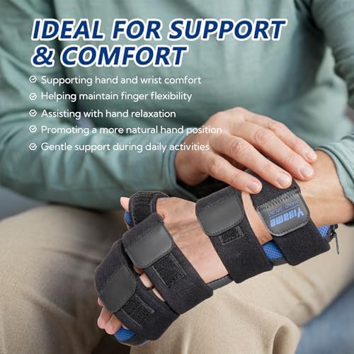 Resting Hand Splint with Finger Support for Stroke Recovery, Carpal Tunnel & Dupuytren's Contracture - Adjustable Wrist Brace for Left or Right Hand, M