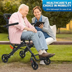 Transport Wheelchair,Lightweight Foldable Transport Chair Folding Wheelchairs with Bag Locking Hand Brakes Safety Belt Design for Adults Seniors Travel 286lbs Load Capacity Black