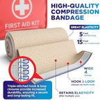 High-Performance Elastic Bandage Wrap - 4” (5pk) - Self-Closing Strong Compression Reusable Bandage Wrap for Leg, Ankles, Wrists, and Knees - for First Aid Kit and After Surgery Recovery - Latex Free