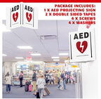 Kigley 1 Set AED Projection Sign 3D AED Defibrillator Sign with Graphic Portable AED Cabinet Sign 5'' x 6'' Aluminum Panel with Pre Drilled Mounting Holes and Double Sided Tapes, Screws, Washers