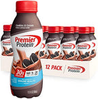 Premier Protein Shake Cookies & Cream and Bananas & Cream, 30g Protein, 1g Sugar, 24 Vitamins & Minerals, 12 Pack Bundle