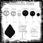 MEMOVAN 26pcs Man Birthday Cake Topper Black Boho Cake Topper Black Silver Balls Palm Leaves Cake Decorations for Man Boy Bohemian Black Silver Theme Wedding Baby Shower Birthday Party