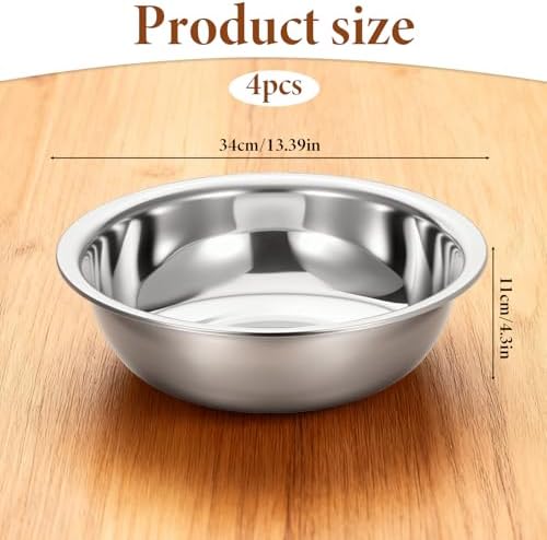 4 Pcs Stainless Steel Mixing Bowl Nesting Metal Prep Salad Bowl Extra Large Basin Salad Basin with Deeper Edge, Mirror Finish for Home Cooking or Commercial, Dishwasher Safe, Silver (13 Inch 8 Qt)